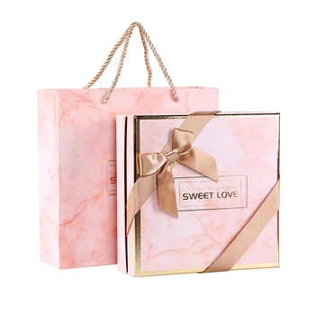 Marmura roz Pătrat Cadou Sac de Box pentru Petrecere Copil de Dus Hârtie Ciocolata Haine Eșarfă Cutii Pachet de Nunta Favoarea Cutii de Bomboane