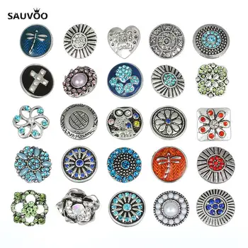 Sauvoo 10buc/lot Mixt de Culoare Stras Floare de Cristal Animal Nasturi de Metal de Bază Dia 20mm pentru Decorare Diy F5399
