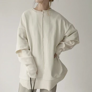 Hoodie Lungă Maneca De Lungime Mijlocie Micro-Elastic Fără Guler Pulover Vrac Model Singur Tip De Costum De Primavara Toamna