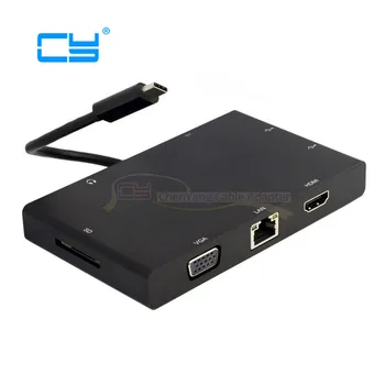 Cablu USB 3.1 Tip-C pentru VGA, HDMI, HUB USB Gigabit Ethernet & SD Audio & sex Feminin Încărcător cablu pentru Laptop