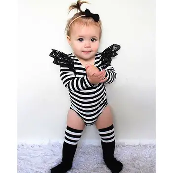 2017 Copil Nou-Născut Fată Body Dantela Stripe One-Piese Salopeta Tinutele Cu Spatele Gol Haine Sunsuit