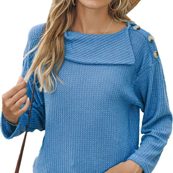 Toamna / Iarna 2020 Femei Purta Un Umăr pe Butonul de Sus de Moda Pulover T-shirt cu Maneci Lungi de Sus
