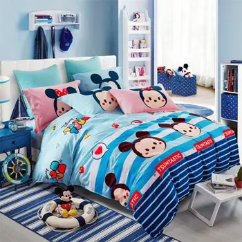 Disney Mickey Mouse Minnie lenjerie de Pat Seturi de Regina Twin Dimensiune Desene animate Plapuma fata de Perna cearsaf de Pat Lenjerie de Pat de drept Cadou de Crăciun