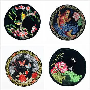 3pcs/lot Mare Circular Stil Chinezesc Broderie Patch-uri de Flori Pasăre pește Îmbrăcăminte Decor Aplicatiile Drăguț Diy Accesorii de Cusut