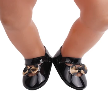 Pantofi papusa leopard papion pantofi 2 culori se potrivesc 18 inch Fata de păpuși și 43 cm papusa accesorii g174-
