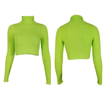 Femei Maneca Lunga Pulover Guler Cu Nervuri Tricotate Rochie Bodycon Crop Top Fluorescente Neon Verde Solidă Pulover Tricouri