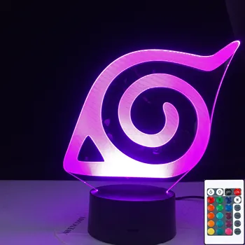 3D-4945 LED Lumina de Noapte Naruto Konoha Logo-ul Colorat Veioza pentru Dormitor Copil Decorative de Lumină Rece Led Masă Lampă Anime Cadou