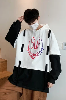 2020 Primăvara Și Toamna Noua Tineret Pop Fals Două Arta Print Hanorac Fashion Casual Pulover Vrac Negru / Rosu M-2XL