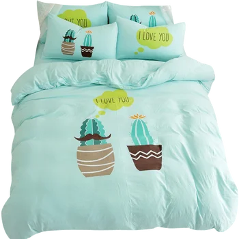 Verde cactus set de lenjerie de pat drăguț solid lenjerie de pat pentru copii adult Încrețită carpetă acopere 220x240 lenjerie de pat seturi complete king size