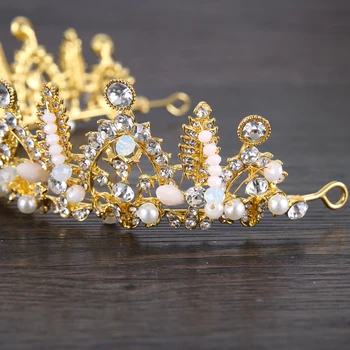 Vintage Baroc Aur, Argint Culoare Cristal Pearl Tiara Și Coroana De Nunta Mireasa Accesorii De Par, Bijuterii Femei Regina Caciulita