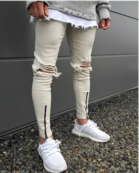 Blugi Skinny pentru Barbati Casual Denim Stretch Blugi 2019 Moda de Primăvară Gaură Mare Solidă Streetwear Slim Fit Pantaloni de Creion