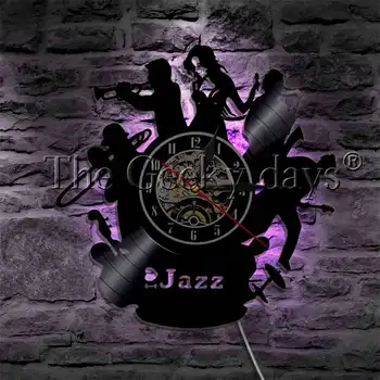 Clasice de Jazz, Trupa de Muzica Semn Saxofon LED disc de Vinil Ceas de Perete Modern Lampa Instrument Muzical De Jazz Cadou