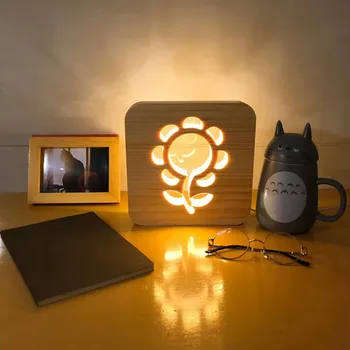 Creativ din Lemn Sculptat, Rame Goale Led Lumina de Noapte pentru Desktop Minunate Cadouri pentru Copii Atmosferă Lumini USB Pulg Lampă de Masă
