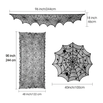 3 Pc Decoratiuni de Halloween Set,pânză de Păianjen Înfricoșător Bat Dantelă față de Masă,pânză de Păianjen Dantela Capac de Masă și Șemineu Eșarfă Capac