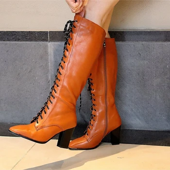 2020 noi de iarna pentru femei pantofi deget de la picior pătrat toc gros, cu toc curea cruce genunchi cizme plus dimensiune cizme pentru femei