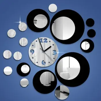 Modern Cercuri Efect de Oglindă Ceas de Perete DIY Mișcare Acasă Living Decor Decor de Perete Autocolant Ceasuri