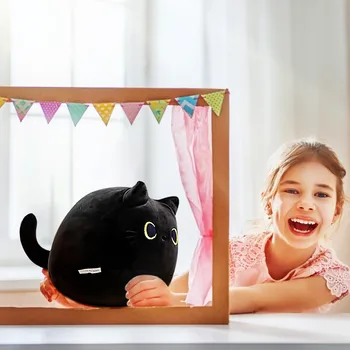 3d Pisica Neagră Perna Moale Huggable Lombare Spate Papusa Perna Perna Canapelei Jucărie de Pluș Umplute de Animale Desene animate de Moda Подушка