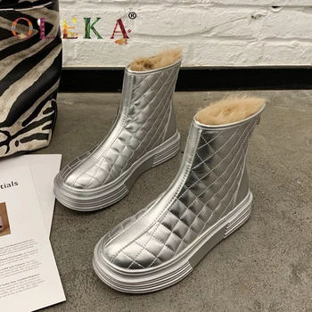 OLEKA de la Jumătatea vițel de Iarnă Pantofi Femei Cizme Platforma Totem Rotund Toe Cizme de Iarna Stil Concis Cizme de Zapada Nou AS900