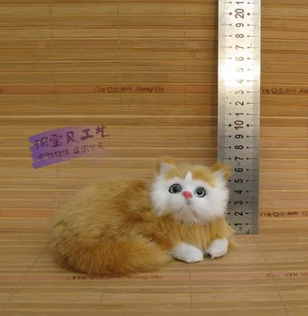 Mici simulare minte cat jucărie polietilenă&blană drăguț pisică galbenă, model cadou despre 14x8x7cm 1685