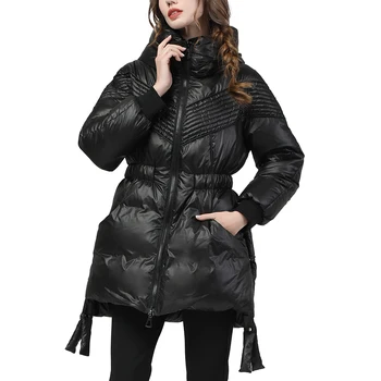 Hanorac Femei Negru Cu Gluga În Jos Jacheta Lunga Alb Rață Jos Paltonul De Moda Cald Îngroșat Gât Înalt Plus Dimensiunea Femei Puffer Coat