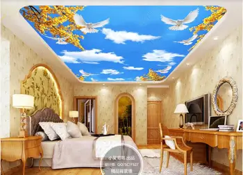 Foto personalizate 3d tapet tavan murală cer Albastru nori albi ramură porumbel decor 3d picturi murale tapet în camera de zi