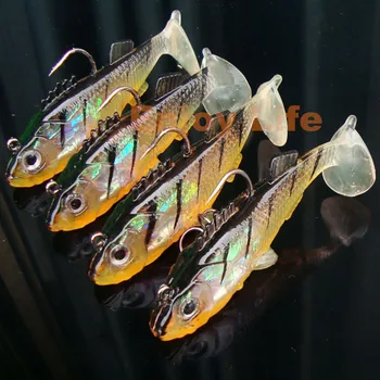6Pcs*8.5 cm 15g de Pescuit de Pescuit Moale Momeli Momeli Rig Duce Pește Bas de Pescuit în Marea Artificiale Jig Woblere de Cauciuc de Siliciu Momeală Cârlig