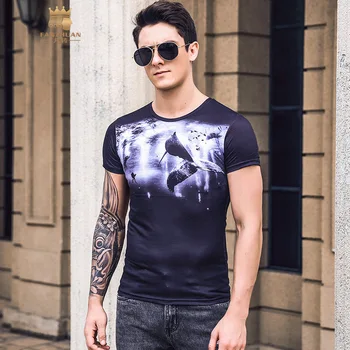 Fanzhuan Nou Livrare Gratuita bărbați de sex masculin 2019 moda de vara negru Gradient de imprimare de moda stradă gât rotund trend T-shirt 925018