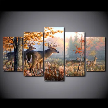 Panza Pictura Arta de Perete Rama Decor Acasă Imagini Living 5 Piese Animal Cerbi Peisaj Forestier Poster HD Tipărite PENGDA