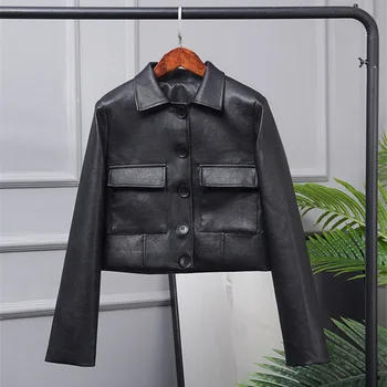 Noi Mantou pentru Femei Toamna Iarna Moale Faux din Piele Jachete Paltoane Lady Black PU Motocicleta Streetwear din Piele Sacou Scurt