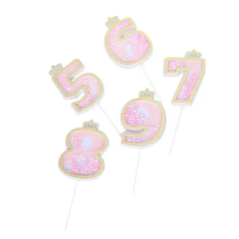 0-9 Creative De Decorare Tort Giltter Coroana Numărul Happy Birthday Cake Toppers Roz Transparent Albastru Numărul Cupcake Topper Decor
