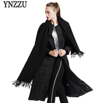 YNZZU Nou Design 2018 Jacheta de Iarna pentru Femei Chic Lung Solid Guler Eșarfă Îngroșa Cald 90% Alb Rață Jos Haina de Femeie Uza O735