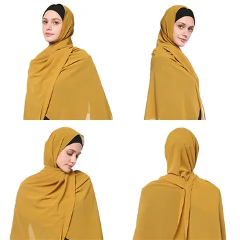 Musulman Simplu Balon de Sifon Hijab Esarfa Femei 2021 Culoare Solidă Moale Lung Șaluri și Împachetări Georgette Eșarfe Cap Doamnelor Hijabs