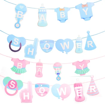 Fericit Ziua de naștere Albastru Roz Baby Boy Grils Favoruri biberon Tema Banner Decoratiuni Bunting Petrecere Copil de Dus Steaguri 1Set/PACHET