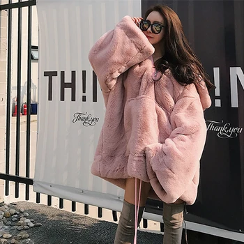 Iarna 2020 Femei Supradimensionat De Pluș Palton Gros Vrac Cald Coreean De Lungime Medie, Cu Gluga Haina De Blană De Sex Feminin Chaquetas De Mujer M252