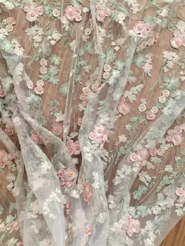 De lux roz aplicatiile hohot margele dantela din bumbac material pentru rochia de mireasa ful telas material DIY catifea tesatura mozaic