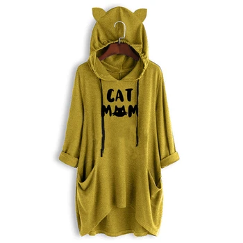 Noul Mijlocul Hanorac Cu Maneca Tricou Pisica Mama Scrisori De Imprimare T-Shirt Pentru Femeie Bluze T-Shirt Tumblr Streetwear Pe Umăr Vară