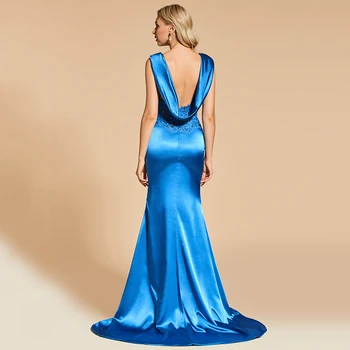 Dar să revenim la royal albastru rochie de seara sirenă elegant v gât dantelă lungime până la podea ștrasuri din mărgele petrecere de nunta rochie formala rochii de seara