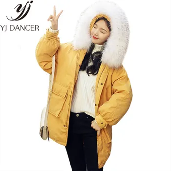 Jos Bumbac pentru Femei de Iarnă din 2018 Versiunea coreeană De Piele de culoarea Piersicii Buzunar Mare de Noi Bumbac pentru Femei Lung Gros de Bumbac Jacheta YYY340
