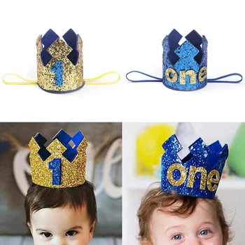 Fericit Prima Petrecere de Ziua Coroana articole pentru acoperirea capului Paiete de 1 An Copilul Copii Accesorii de Par Nou-născut de Ziua Mini Duș Decor Pălărie
