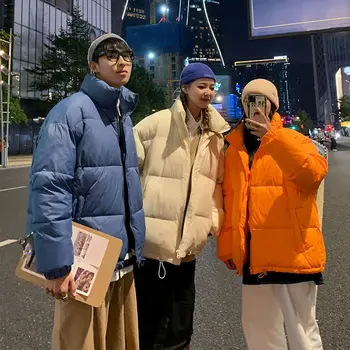 Geaca de iarna Barbati Hanorac Cald Moda Casual Stand Guler Blana Scurta Barbati Streetwear Pierde Cuplu coreean Strat Mens Haine S-3XL