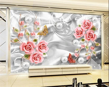 Beibehang Personalizate 3D Murală Tapet de Mătase Șirag de mărgele Decor în Relief cu Flori pictura Murala papel de parede para quarto tapet 3d unul dintre un fel