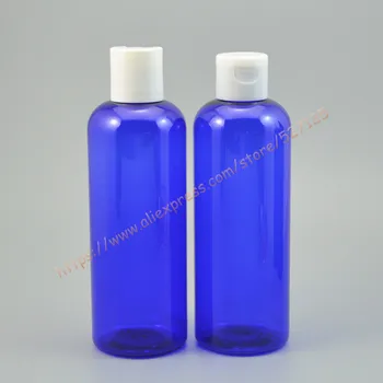 250ml albastru sticla PET cu flip alb/disc capac de plastic.ulei esențial/lichid/crema/tratament facial recipient de apă