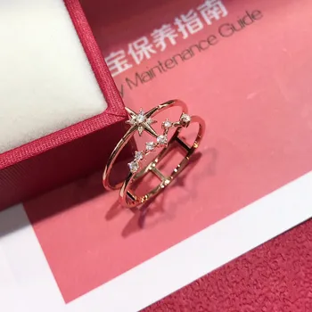 AINUOSHI Aur de 18K 0.08 ct Tăiat Rotund Naturale Reale Nunta de Diamant de Logodna pentru Femei la Modă Stea în formă de Amendă Ring Bijuterii
