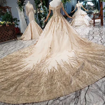 HTL786 elegant rochie de seara lunga 2020 paiete pe umar iubita de aur dantelă rochii de seara vestidos de noche elegantes