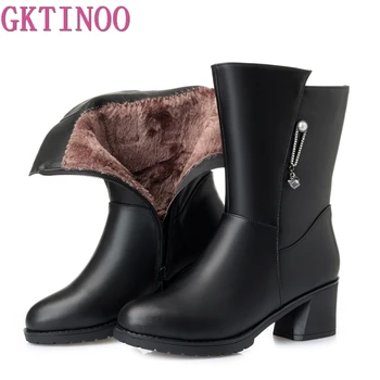GKTINOO Noi Femeile Zăpadă Iarna Cizme Jumătatea Vițel Tocuri Groase din Piele Pantofi Femei Pluș Cald Cizme Femei, Plus Size4335-