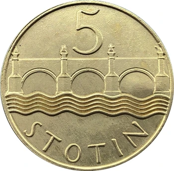1920 Cehoslovacia 5 Stotin monede copia 27,4 MM