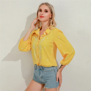 2020 Nou de Imprimare de Moda pentru Femei Bluze cu Maneci Lungi Guler de Turn-down Bluza Șifon Cămașă Casual Topuri Plus Dimensiune Elegant Tricou