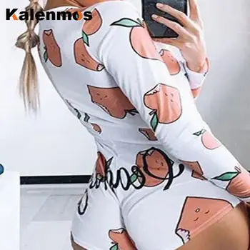 Kalenmos Stil Plajă Sexy Femei Combinezoni Buza De Imprimare Gât Rotund Maneca Lunga Slim De Slabit Salopeta Antrenament Body