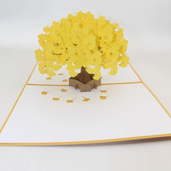 3D Laser Tăiat Manual Galben Copac Ginkgo Hârtie Felicitare Ziua profesorului Ziua Mamei Petrecere de ziua Recunostintei Prieten Cadou Creativ